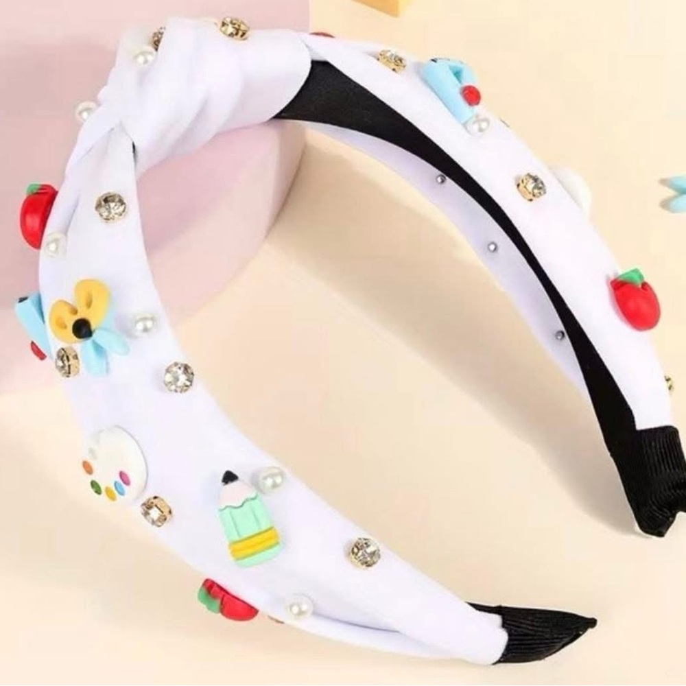 School White Embellished Headband